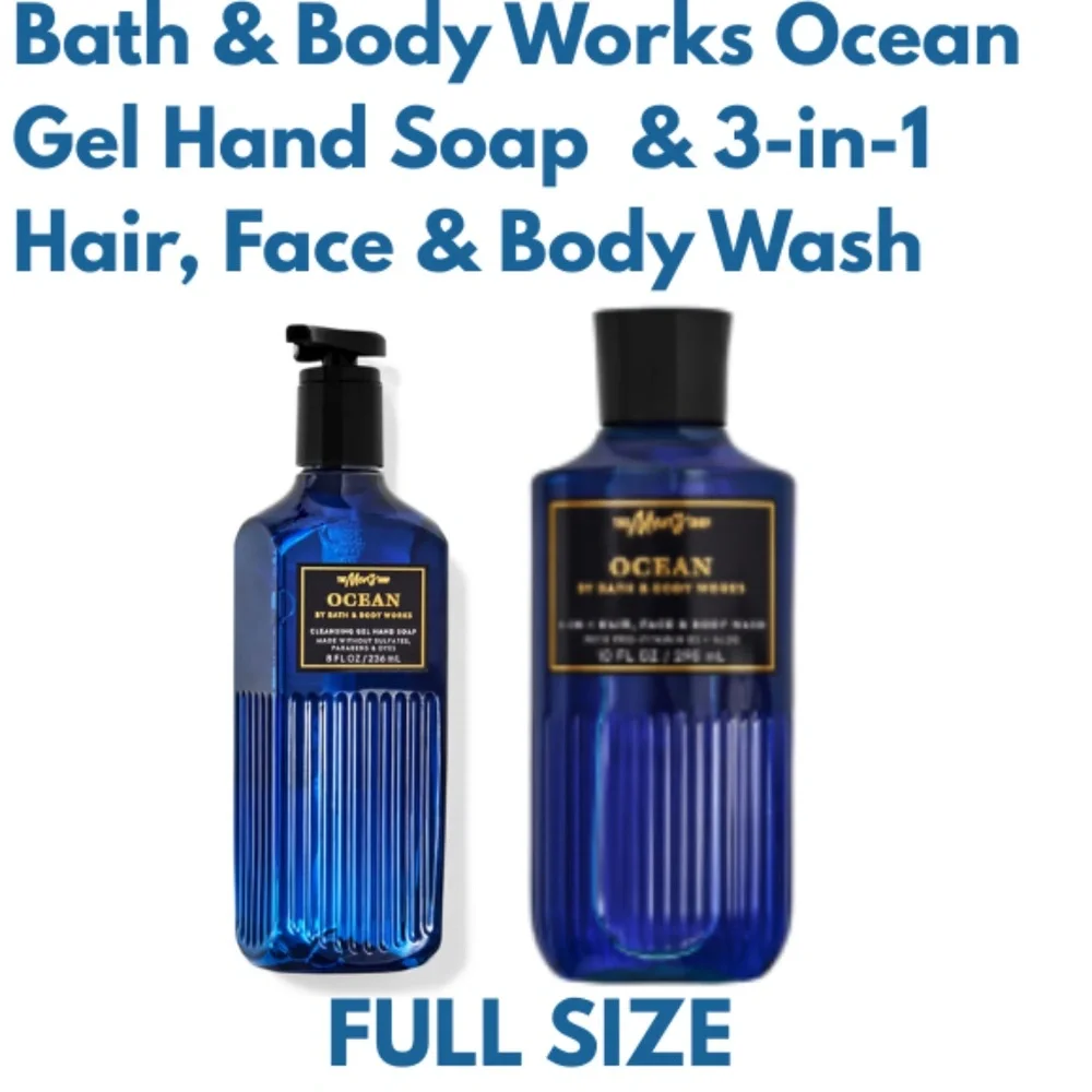 Bath & Body Works Set of 2  -Ocean 3-in-1 Hair, Face & Body Wash & Gel Hand Soap
